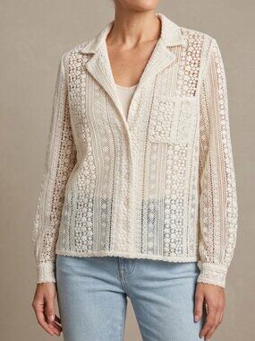 Johnny Was Jade Sameera Button Front Shirt White Embroidered Small (oversized)